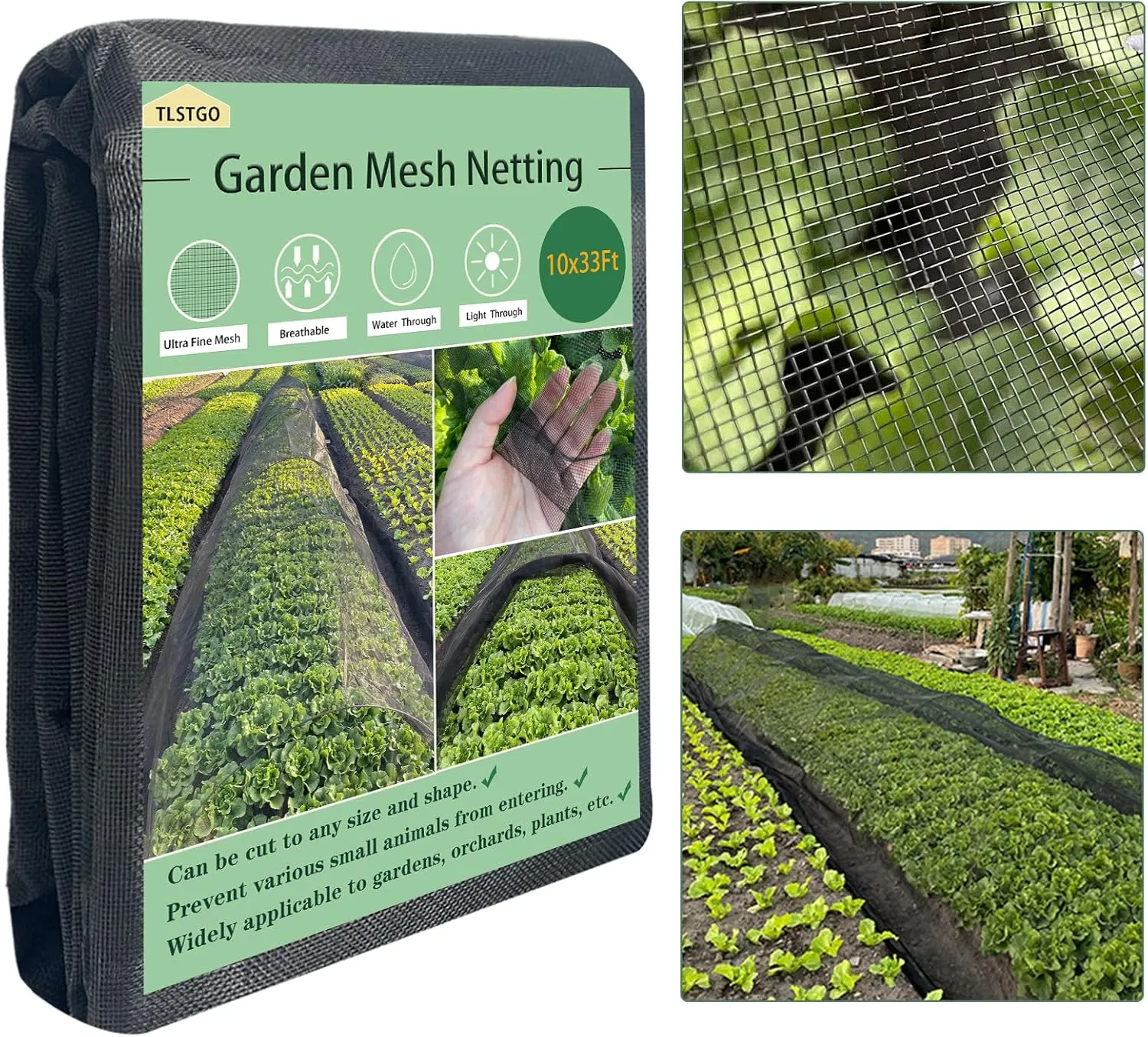 Garden Netting Thickened,10x33FT Black Garden Net Ultra Fine Vegetables Netting for Raised Beds Plant Net Protection Fruits Shrubs Crops Greenhouse Row Cover Birds Animals Barrier Mesh