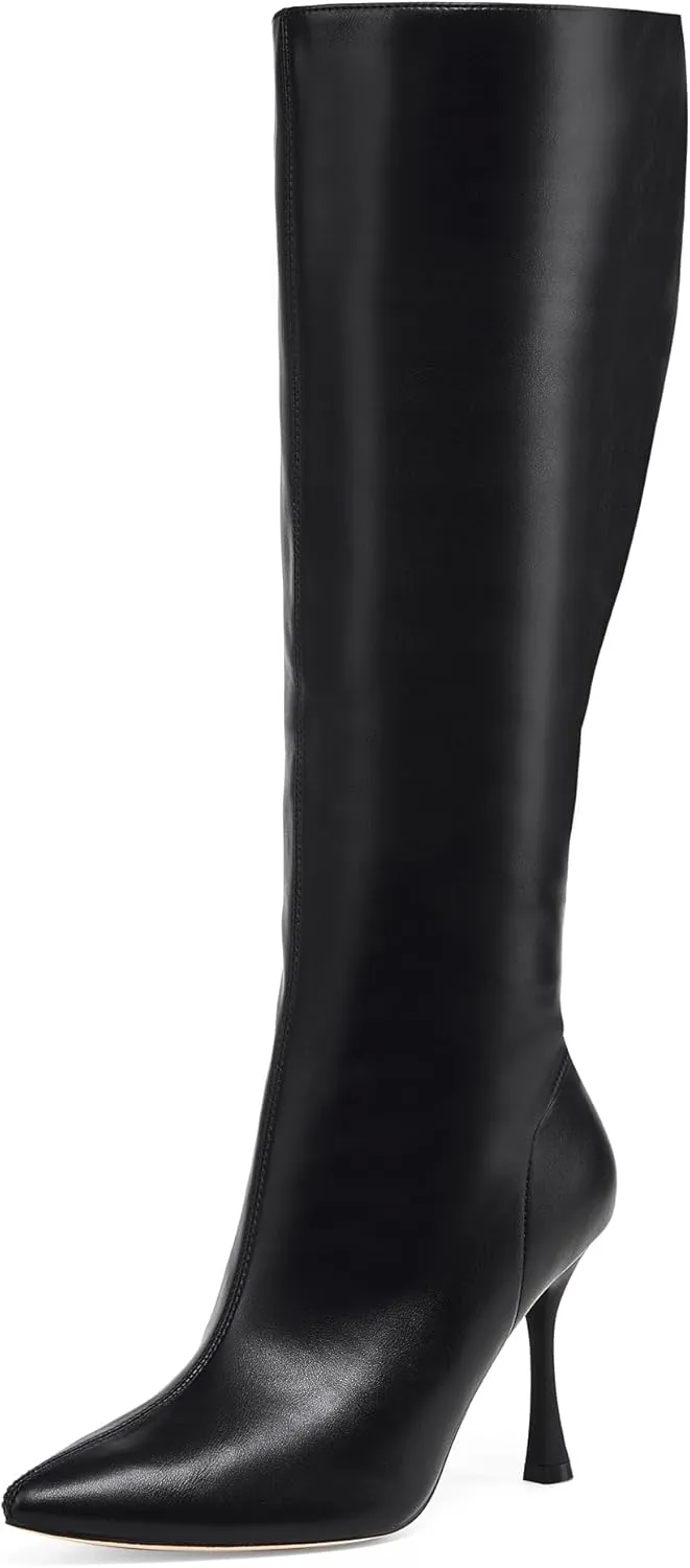 GENSHUO Knee High Heel Boots for Women Elegant Pointed Toe Stiletto Boots Trendy Side Zipper Women’s Heel Stylish and Sexy Design