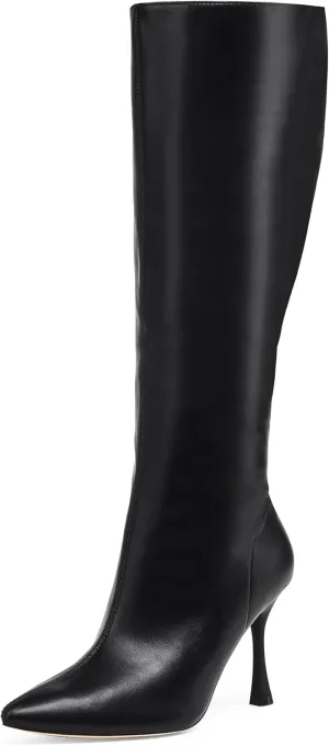 GENSHUO Knee High Heel Boots for Women Elegant Pointed Toe Stiletto Boots Trendy Side Zipper Women’s Heel Stylish and Sexy Design