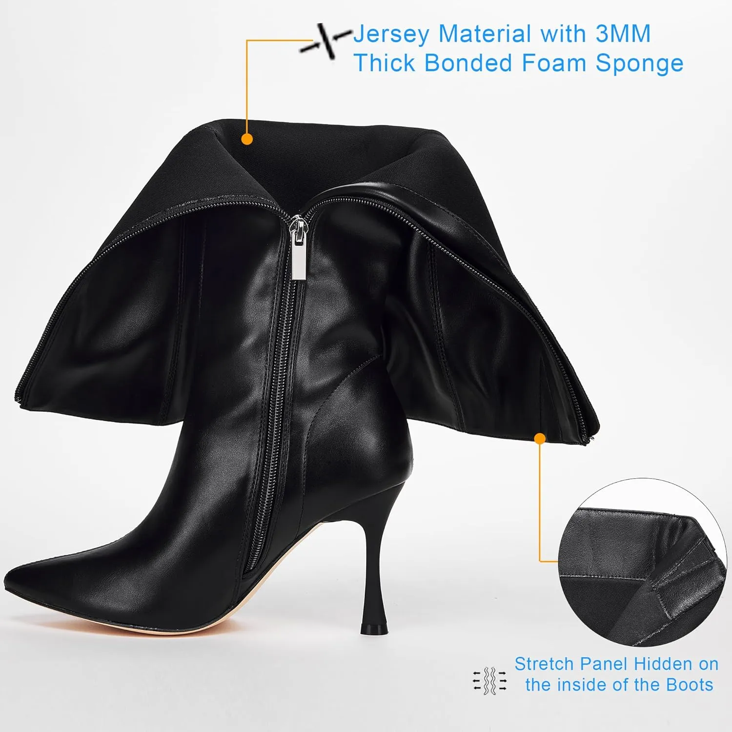GENSHUO Knee High Heel Boots for Women Elegant Pointed Toe Stiletto Boots Trendy Side Zipper Women’s Heel Stylish and Sexy Design