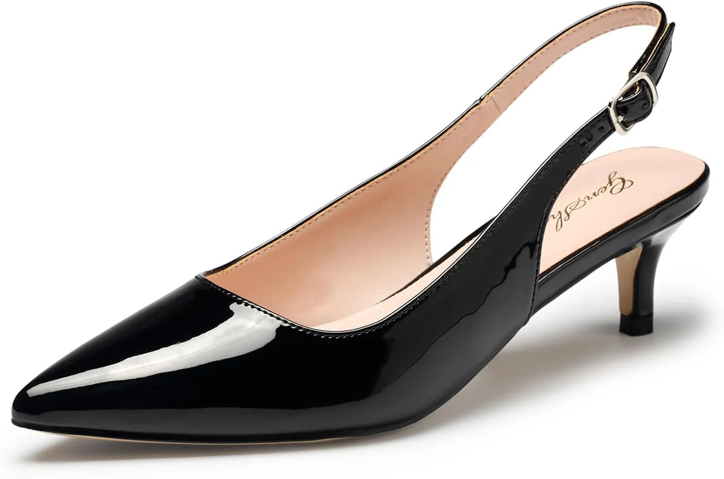 GENSHUO Low Kitten Heels Women's Slingback Dressy Pumps Pointed Closed Toe Ankle Strap Elegant Wedding Pumps Formal Comfortable Shoes