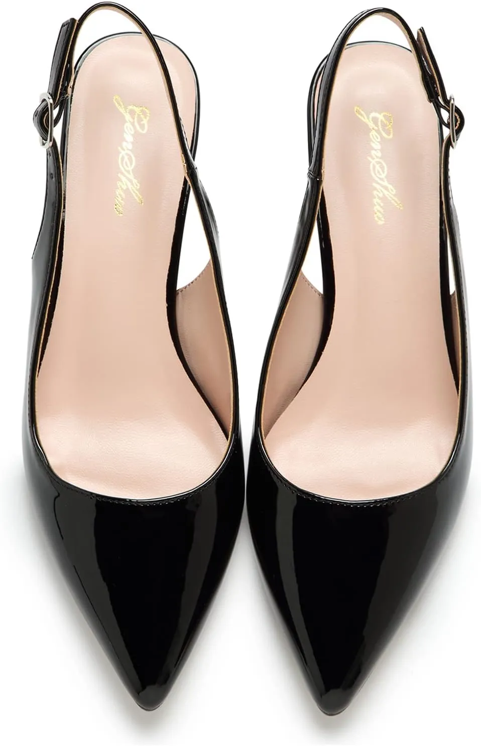 GENSHUO Low Kitten Heels Women's Slingback Dressy Pumps Pointed Closed Toe Ankle Strap Elegant Wedding Pumps Formal Comfortable Shoes
