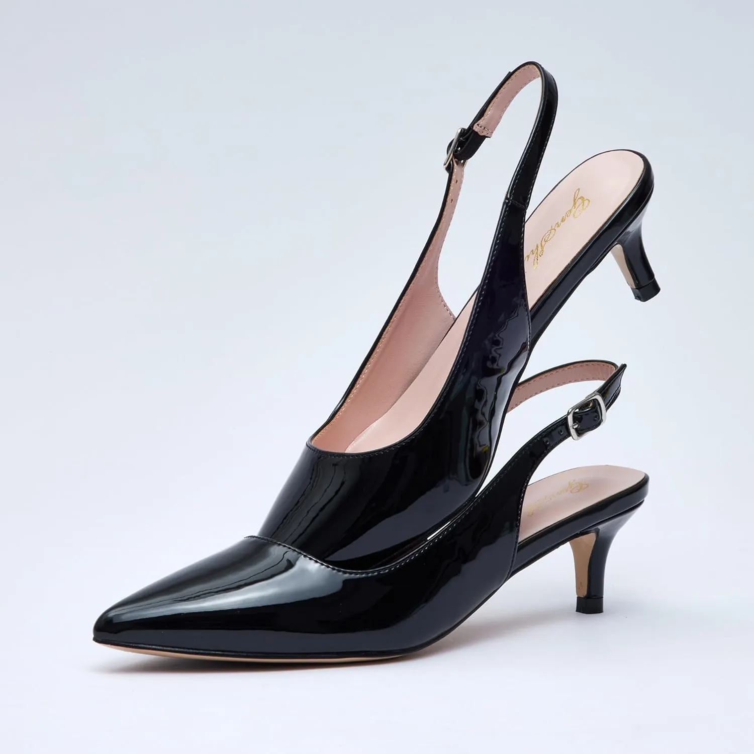 GENSHUO Low Kitten Heels Women's Slingback Dressy Pumps Pointed Closed Toe Ankle Strap Elegant Wedding Pumps Formal Comfortable Shoes
