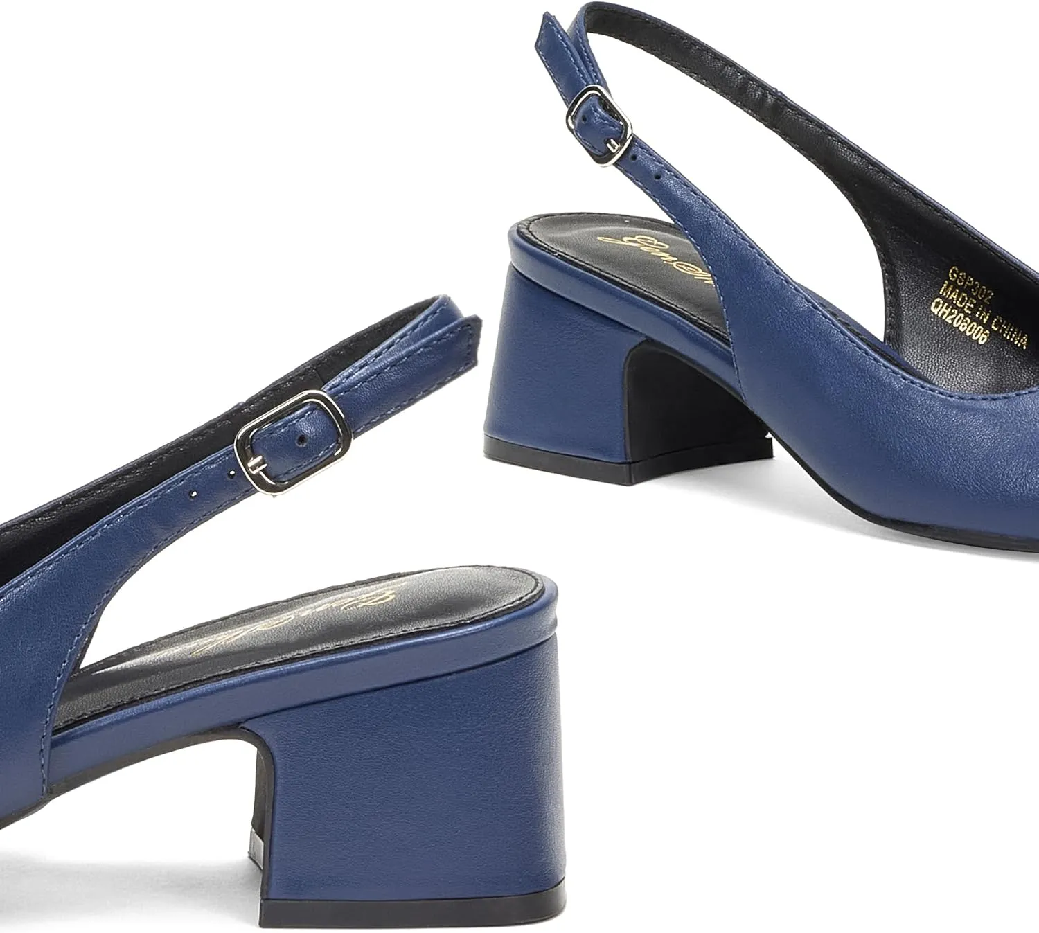 GENSHUO Women's Pumps Square Toe Slingback Low Heels Block Chunky Heel 2.36 Inch Black White Navy Blue Nude Dress Shoes for Daily Office Party