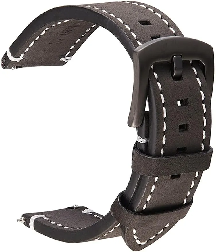 Genuine Leather Watchbands Bracelet Black Gray Brown Cowhide Watch Strap Women Men 18mm 20mm 22mm 24mm Wrist Band(White-Patch Five-Pointed star4,18mm)