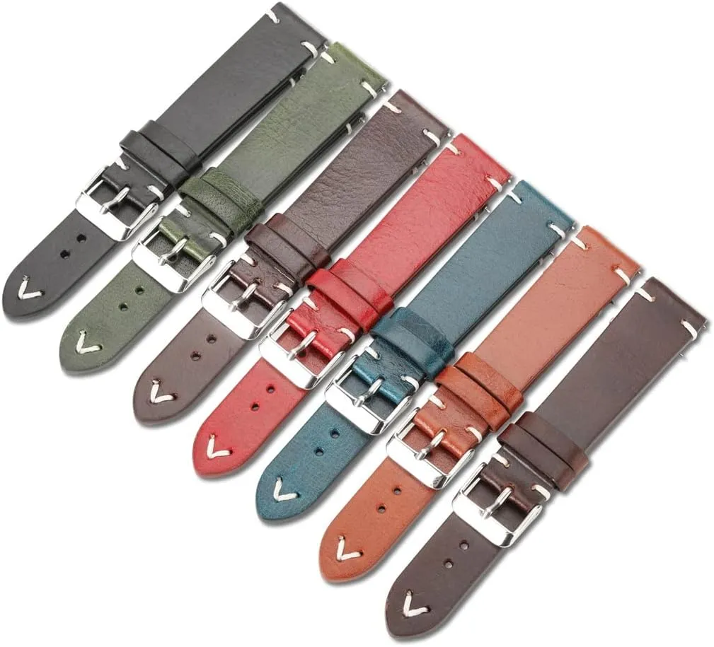Genuine Retro Leather Watch Strap 18mm 20mm 22mm Watchband Handmade Wristband Quick Release Man Watch Accessories(E,18mm)