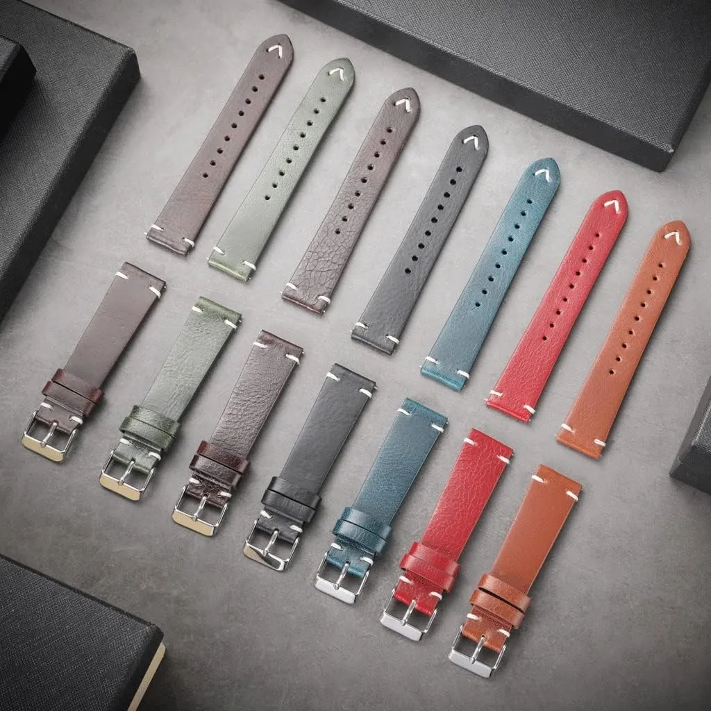 Genuine Retro Leather Watch Strap 18mm 20mm 22mm Watchband Handmade Wristband Quick Release Man Watch Accessories(E,18mm)