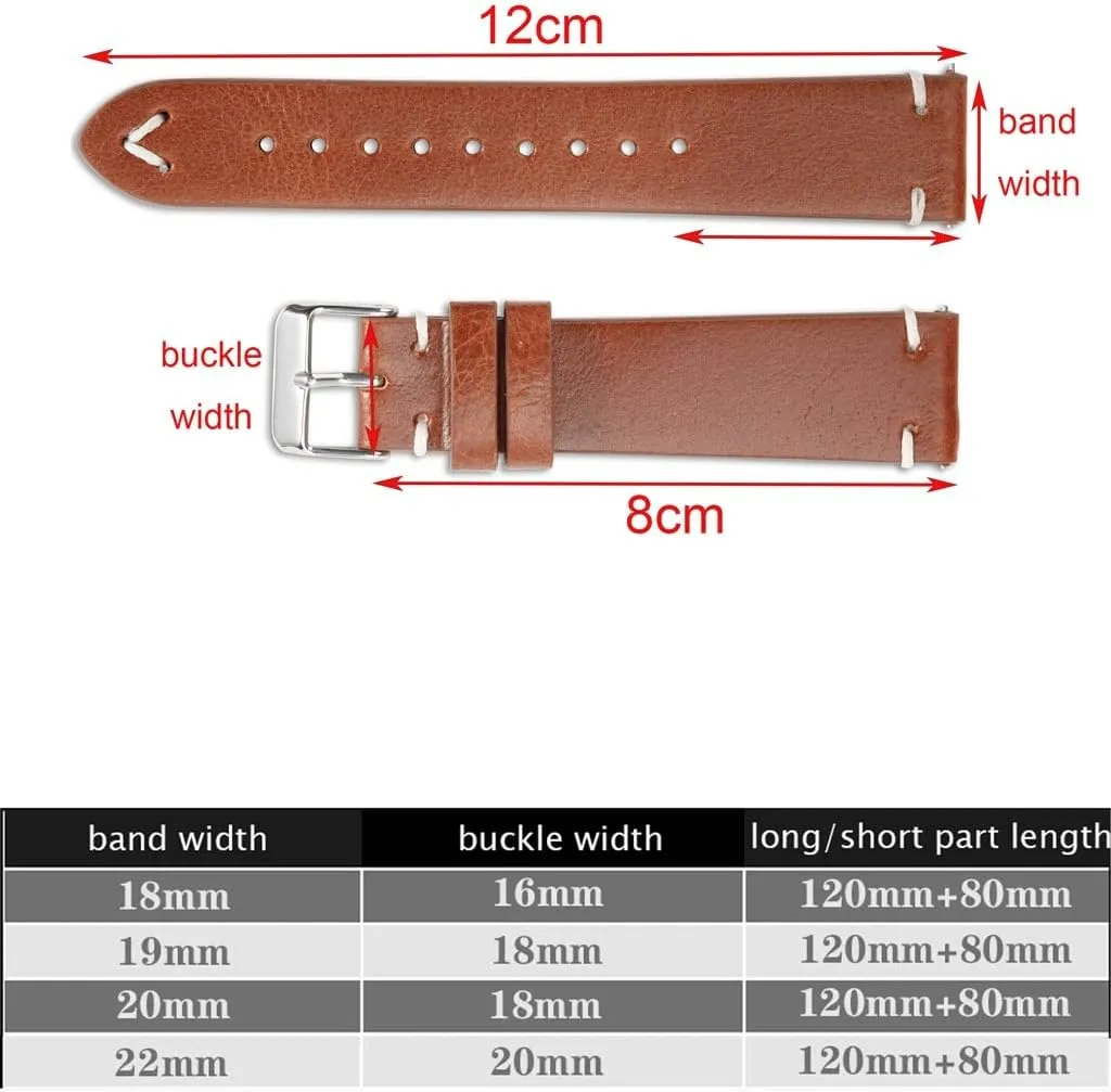 Genuine Retro Leather Watch Strap 18mm 20mm 22mm Watchband Handmade Wristband Quick Release Man Watch Accessories(E,18mm)
