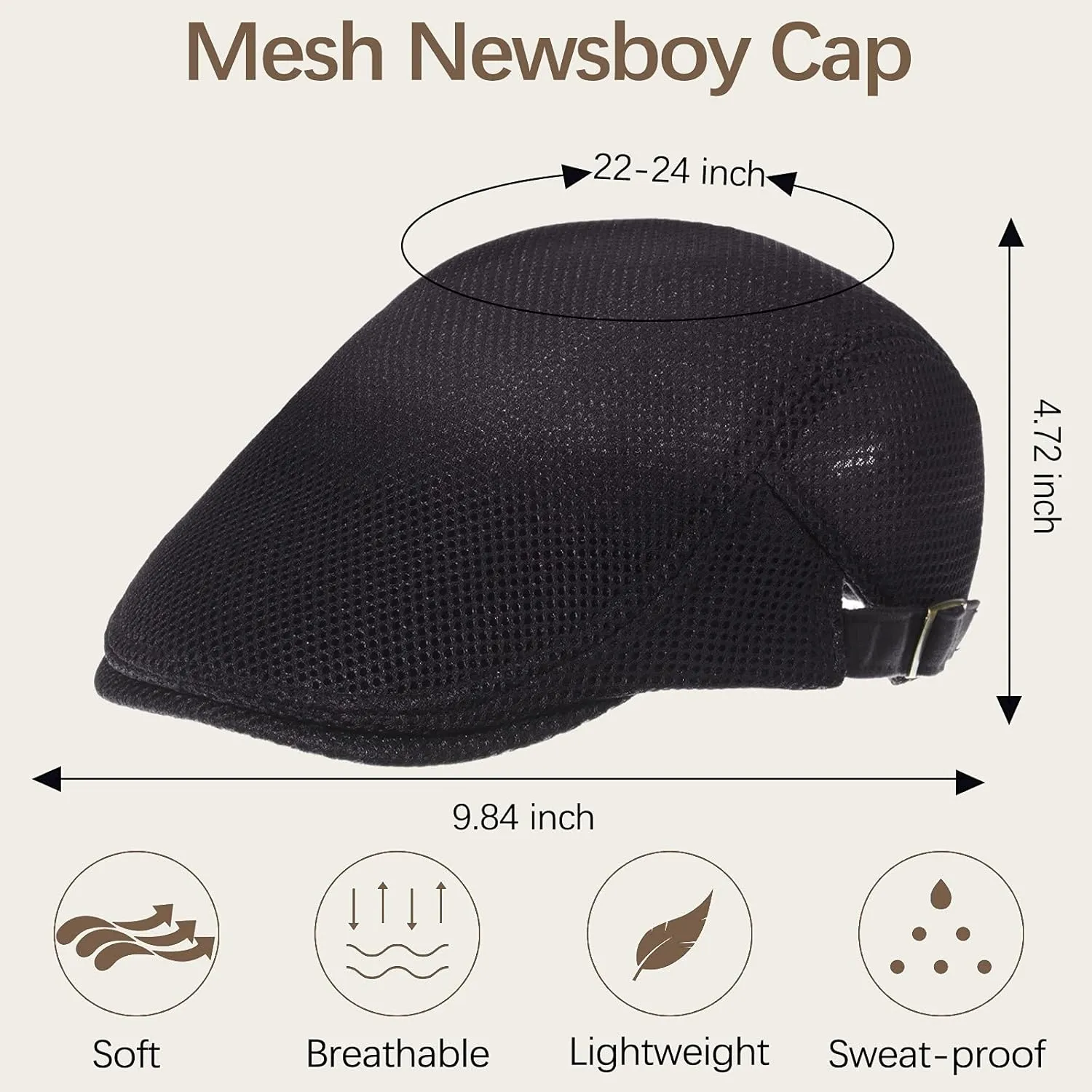 Geyoga 3 Pieces Mesh Newsboy Cap Mesh Breathable Summer Cap Adjustable Newsboy Beret Cap Cabbie Flat Cap