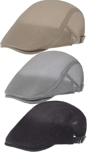 Geyoga 3 Pieces Mesh Newsboy Cap Mesh Breathable Summer Cap Adjustable Newsboy Beret Cap Cabbie Flat Cap