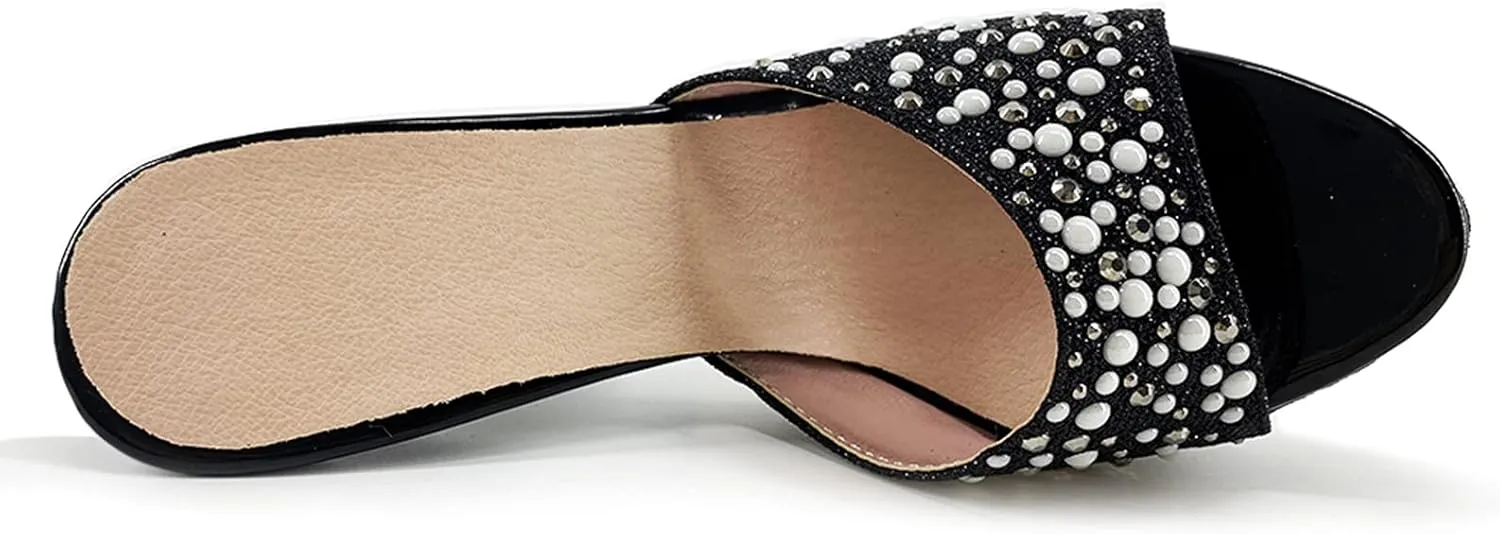 Gicoiz Women Stiletto Mules Platform High Heel Glitter Sandals Peep Toe