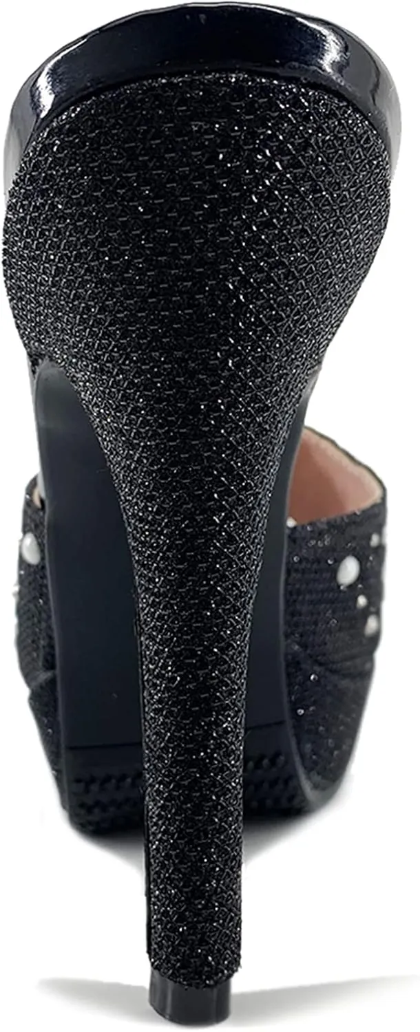 Gicoiz Women Stiletto Mules Platform High Heel Glitter Sandals Peep Toe