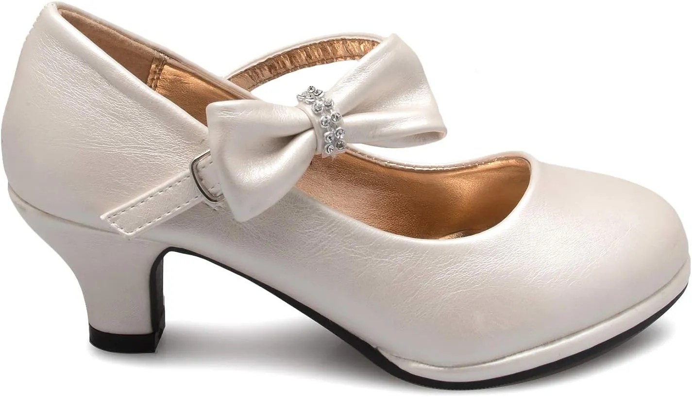 Girls Bow Mary Jane Kitten Heel Pumps (Toddler/Little Girl)