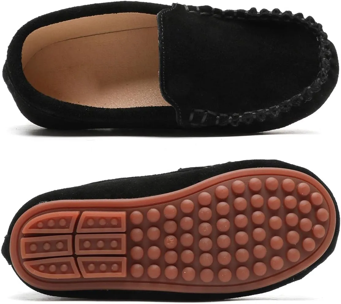 Girls Boys Suede Slip-on Loafers Lightweight Non Slip Moccasins Casual Boat Shoes Dress Shoes