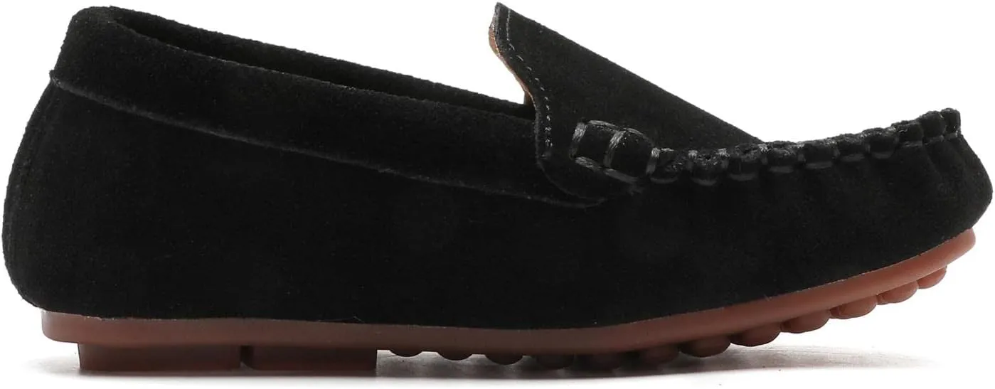 Girls Boys Suede Slip-on Loafers Lightweight Non Slip Moccasins Casual Boat Shoes Dress Shoes