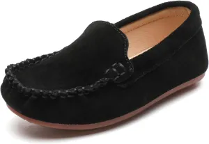 Girls Boys Suede Slip-on Loafers Lightweight Non Slip Moccasins Casual Boat Shoes Dress Shoes