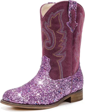 Girls Cowgirl Boots Unisex-Child Mid Calf Glitter Toddler Cowboy Boot Little Big Kids Western Riding Shoes
