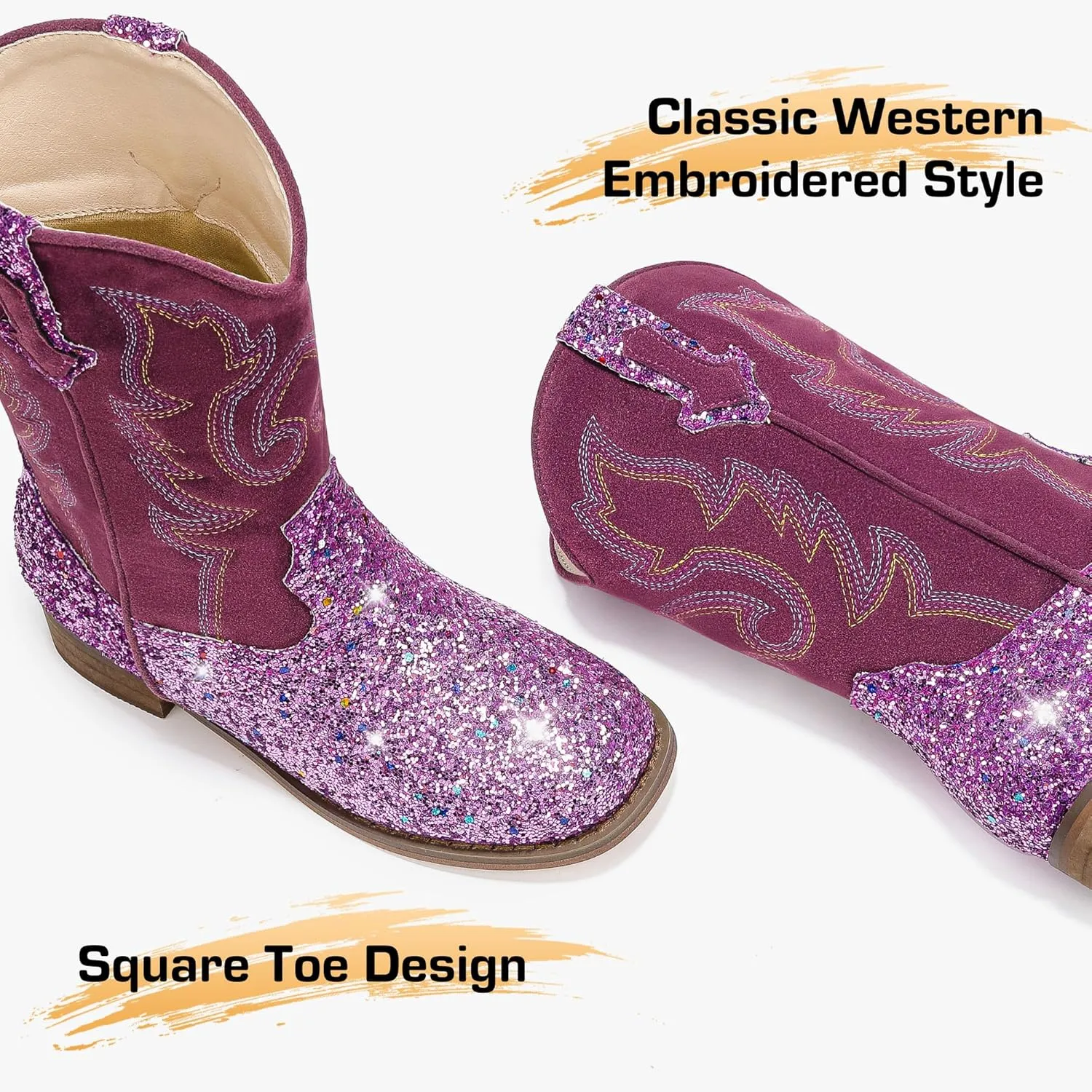 Girls Cowgirl Boots Unisex-Child Mid Calf Glitter Toddler Cowboy Boot Little Big Kids Western Riding Shoes