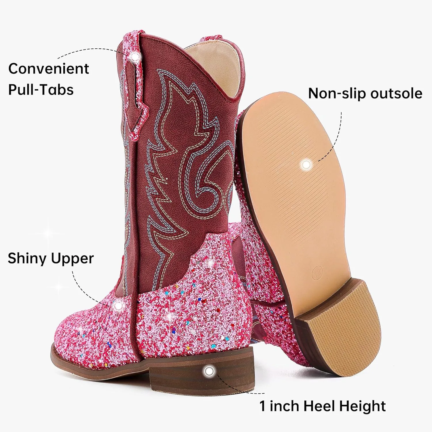 Girls Cowgirl Boots Unisex-Child Mid Calf Glitter Toddler Cowboy Boot Little Big Kids Western Riding Shoes