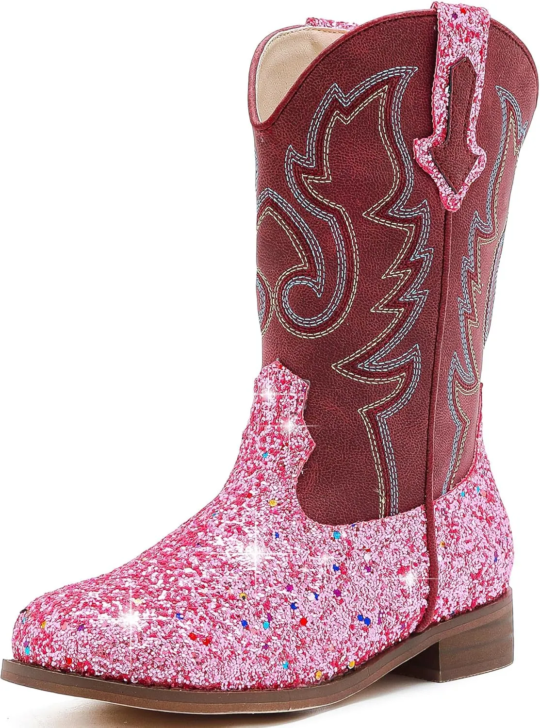 Girls Cowgirl Boots Unisex-Child Mid Calf Glitter Toddler Cowboy Boot Little Big Kids Western Riding Shoes