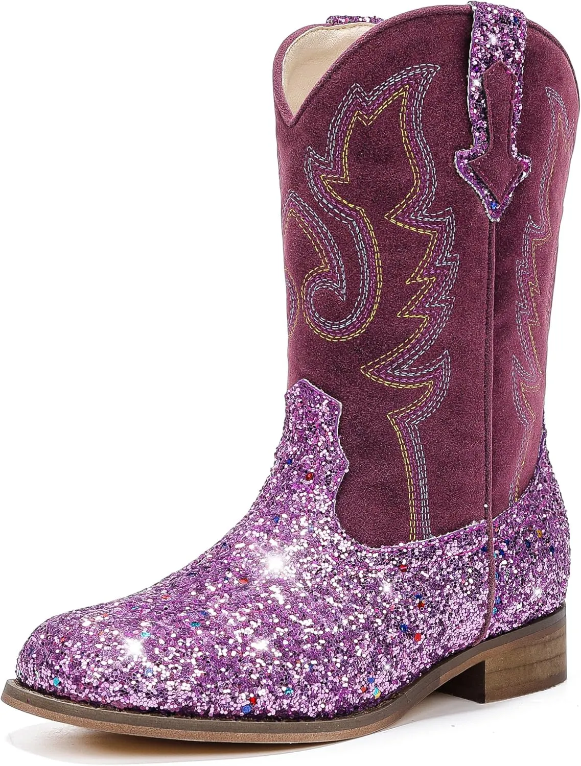 Girls Cowgirl Boots Unisex-Child Mid Calf Glitter Toddler Cowboy Boot Little Big Kids Western Riding Shoes