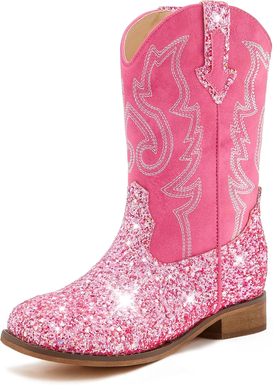 Girls Cowgirl Boots Unisex-Child Mid Calf Glitter Toddler Cowboy Boot Little Big Kids Western Riding Shoes