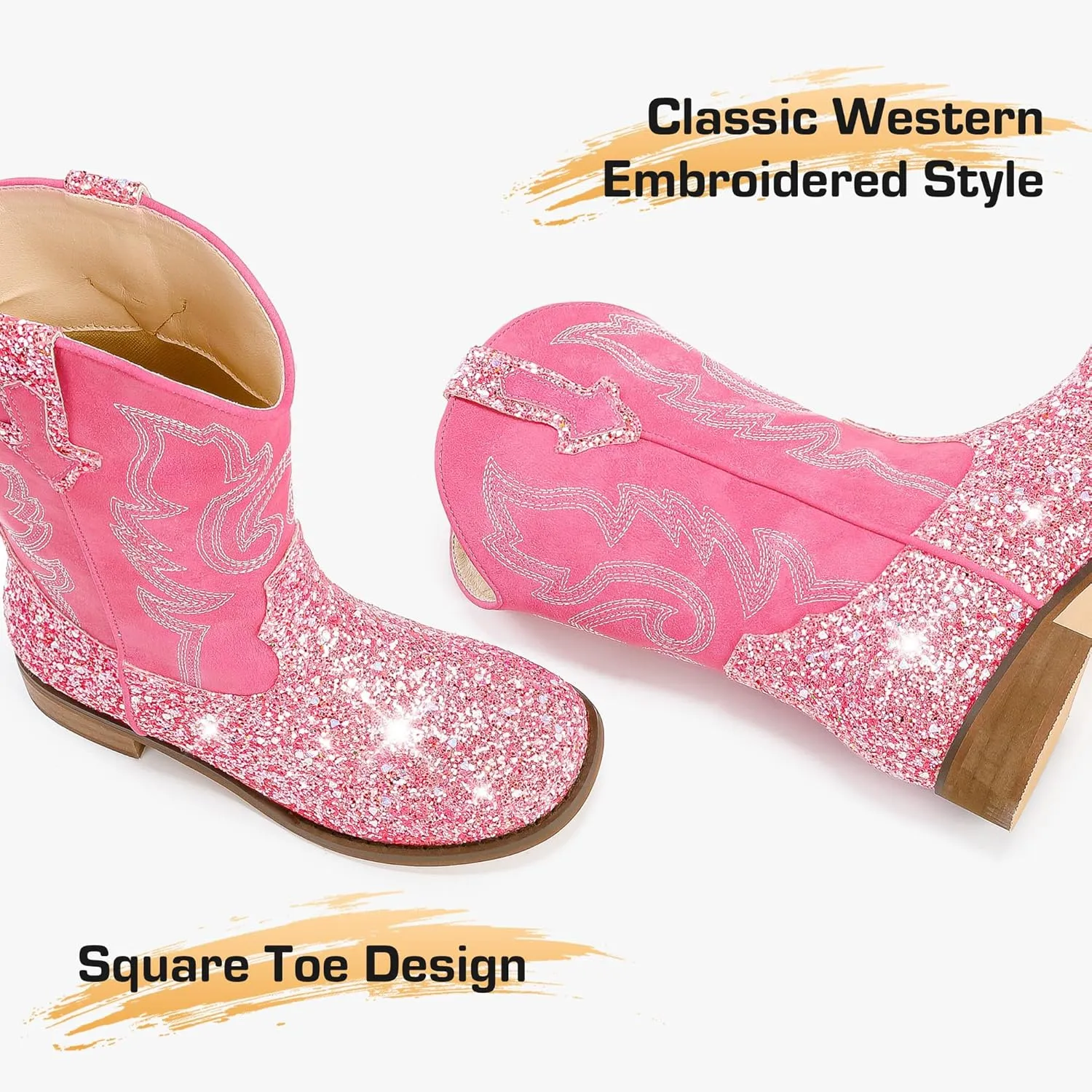 Girls Cowgirl Boots Unisex-Child Mid Calf Glitter Toddler Cowboy Boot Little Big Kids Western Riding Shoes