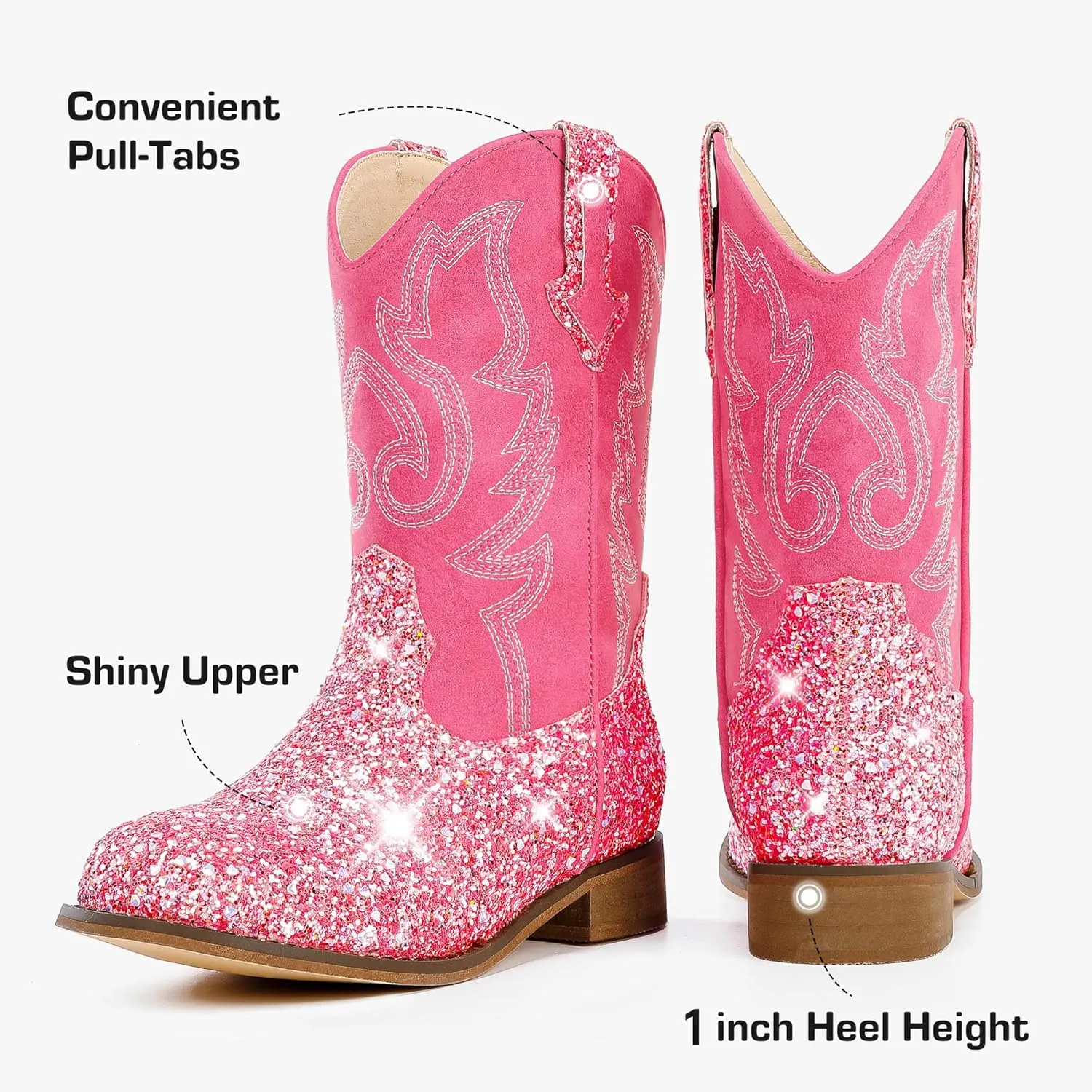 Girls Cowgirl Boots Unisex-Child Mid Calf Glitter Toddler Cowboy Boot Little Big Kids Western Riding Shoes