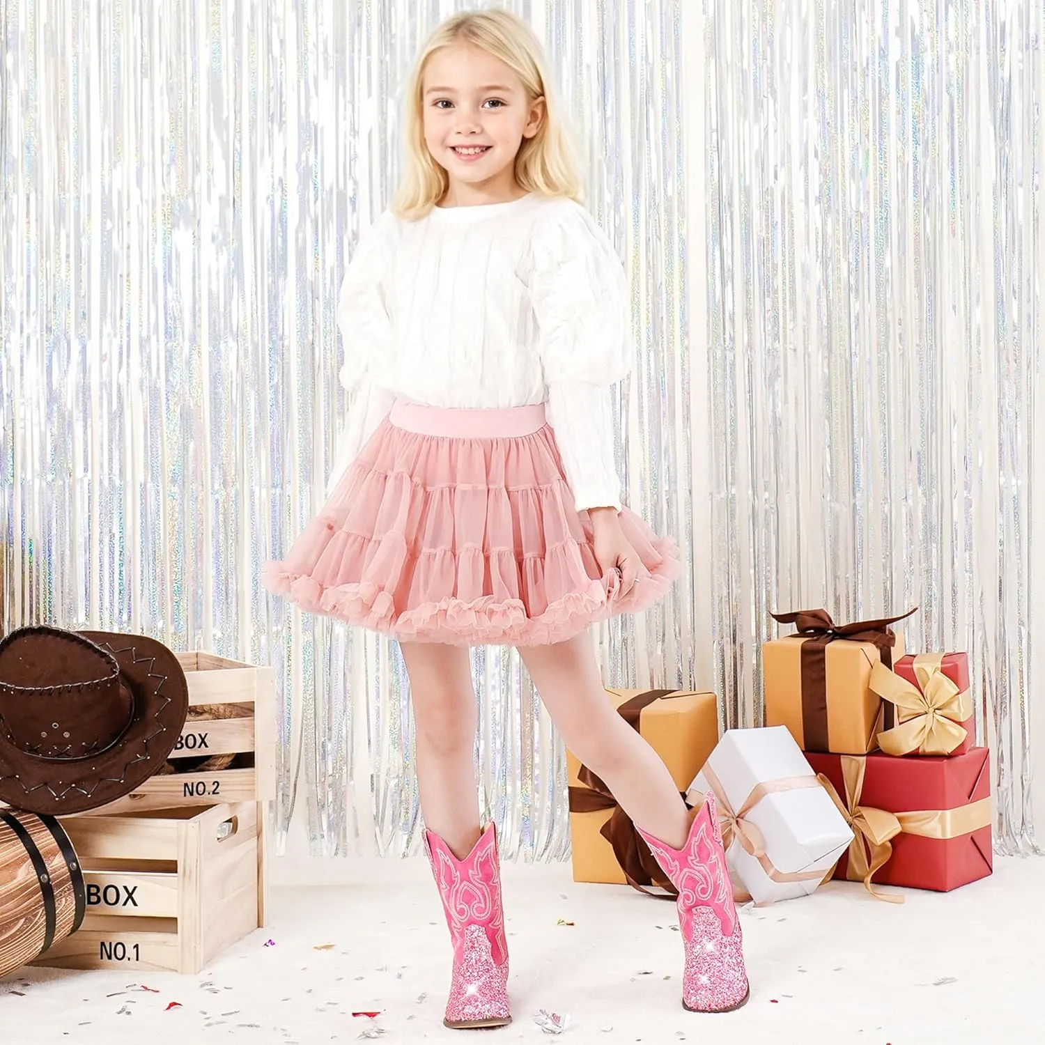 Girls Cowgirl Boots Unisex-Child Mid Calf Glitter Toddler Cowboy Boot Little Big Kids Western Riding Shoes