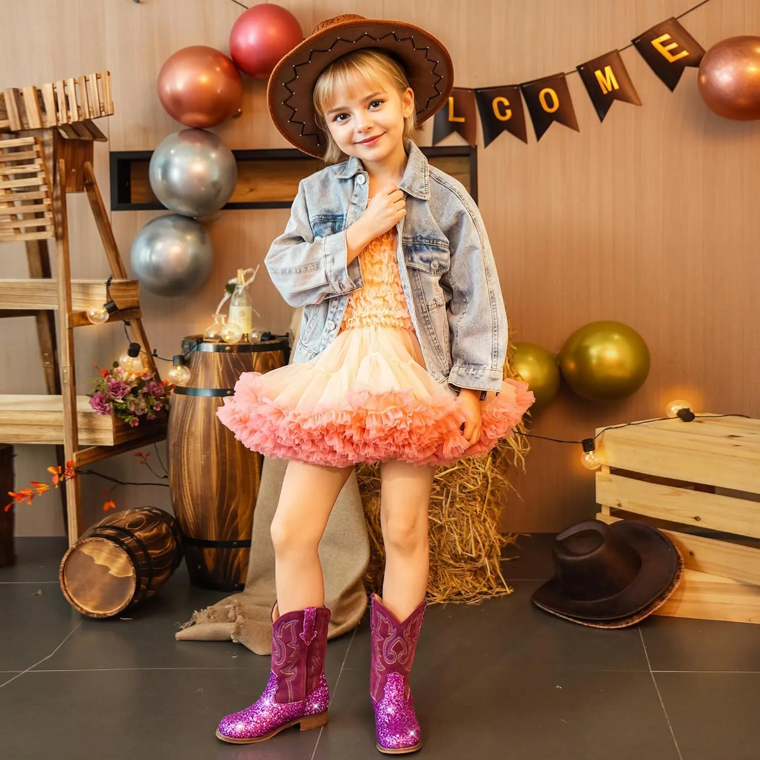 Girls Cowgirl Boots Unisex-Child Mid Calf Glitter Toddler Cowboy Boot Little Big Kids Western Riding Shoes