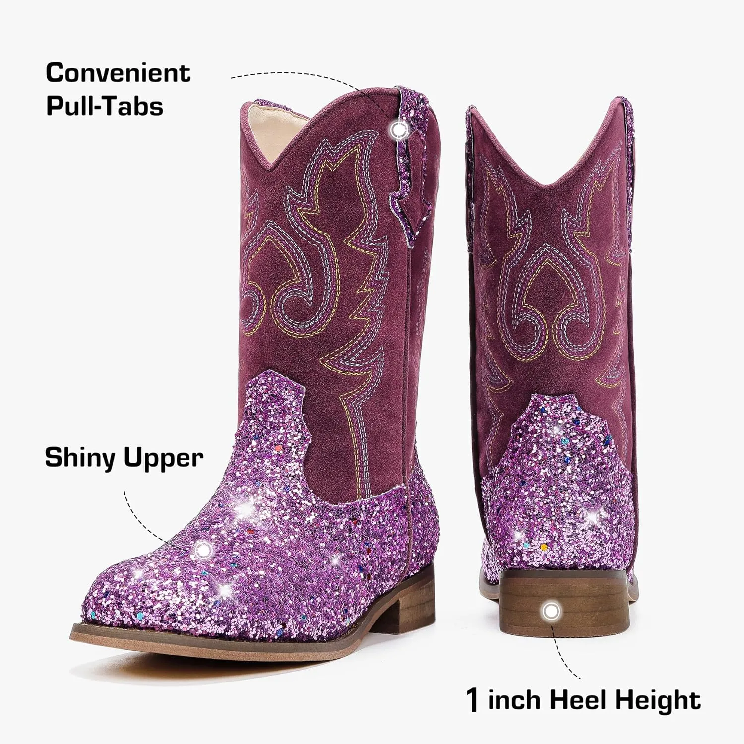 Girls Cowgirl Boots Unisex-Child Mid Calf Glitter Toddler Cowboy Boot Little Big Kids Western Riding Shoes