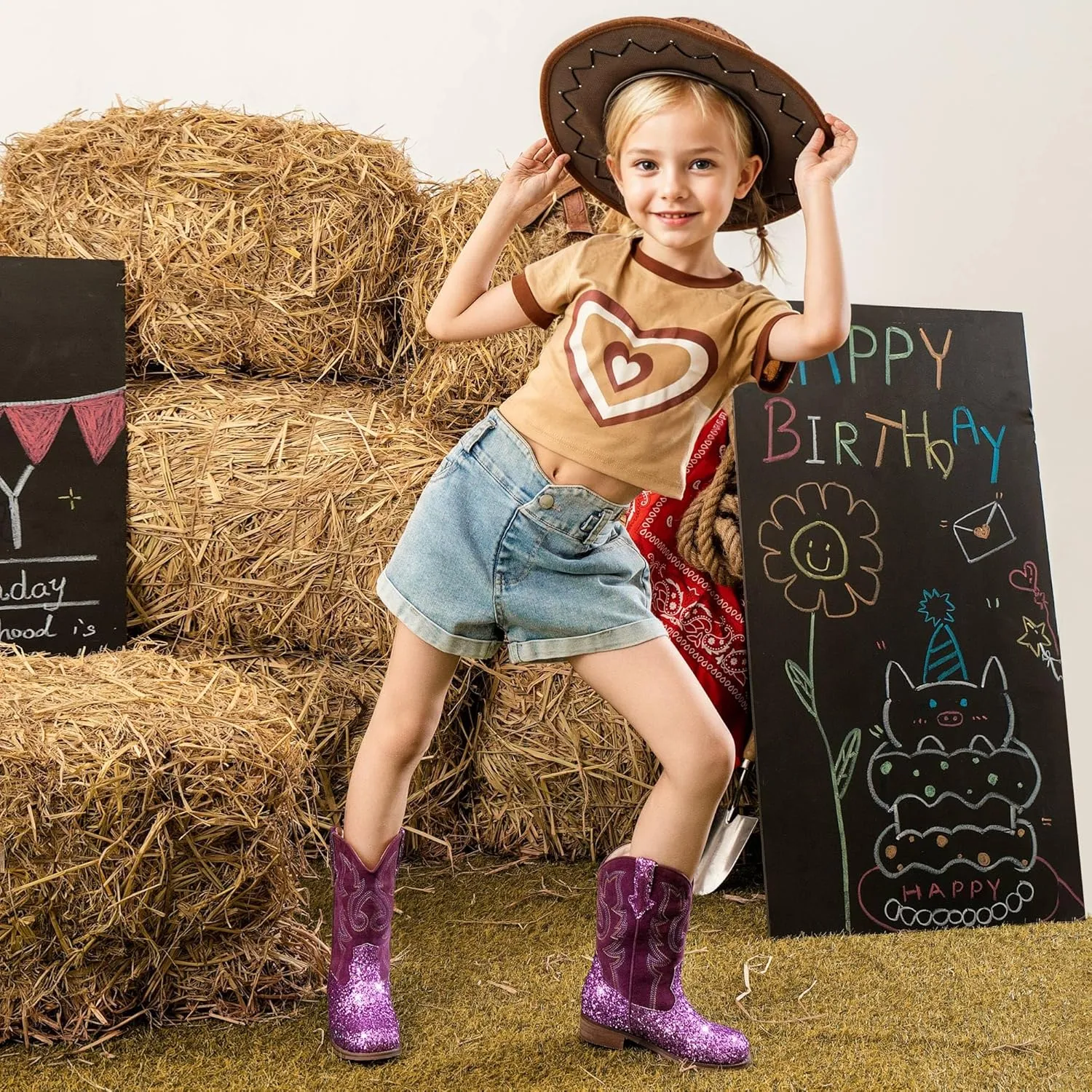 Girls Cowgirl Boots Unisex-Child Mid Calf Glitter Toddler Cowboy Boot Little Big Kids Western Riding Shoes
