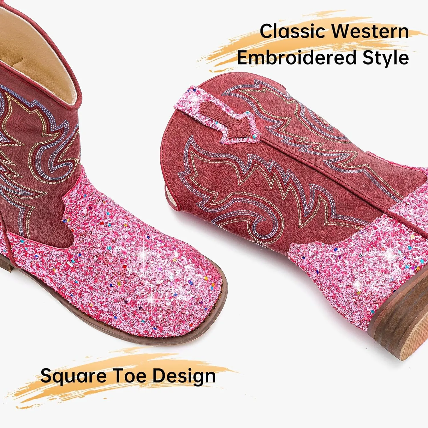 Girls Cowgirl Boots Unisex-Child Mid Calf Glitter Toddler Cowboy Boot Little Big Kids Western Riding Shoes