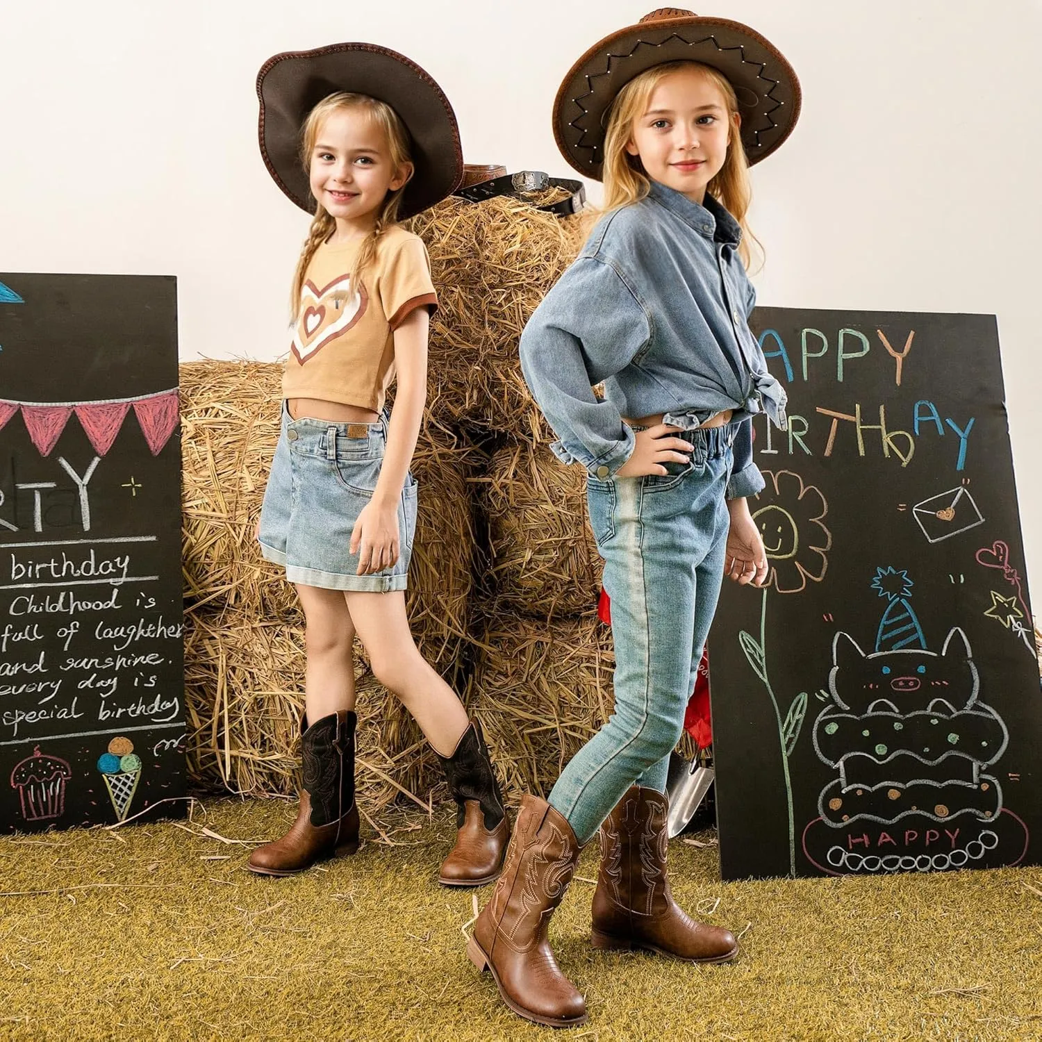 Girls Cowgirl Boots Unisex-Child Mid Calf Glitter Toddler Cowboy Boot Little Big Kids Western Riding Shoes