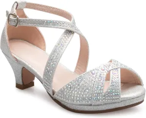 Girl's Cute Adorable Strappy Glitter Open Toe Heel Sandals - Adjustable buckle