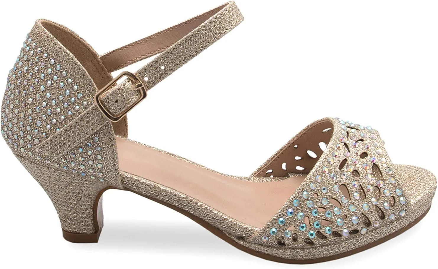 Girl's Cute Adorable Strappy Glitter Open Toe Heel Sandals - Adjustable buckle