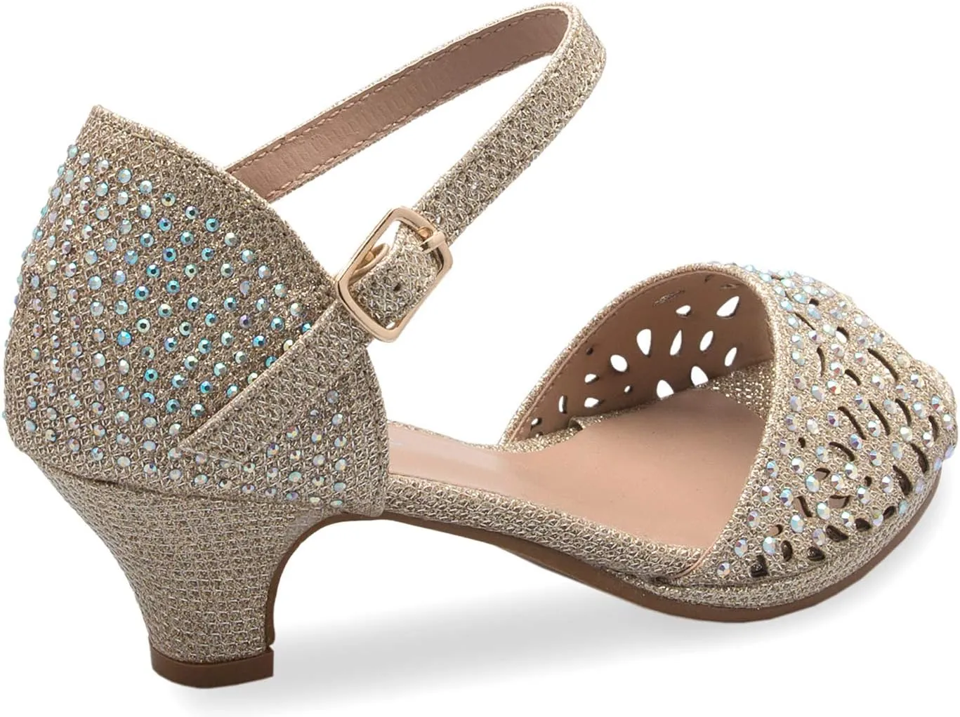 Girl's Cute Adorable Strappy Glitter Open Toe Heel Sandals - Adjustable buckle