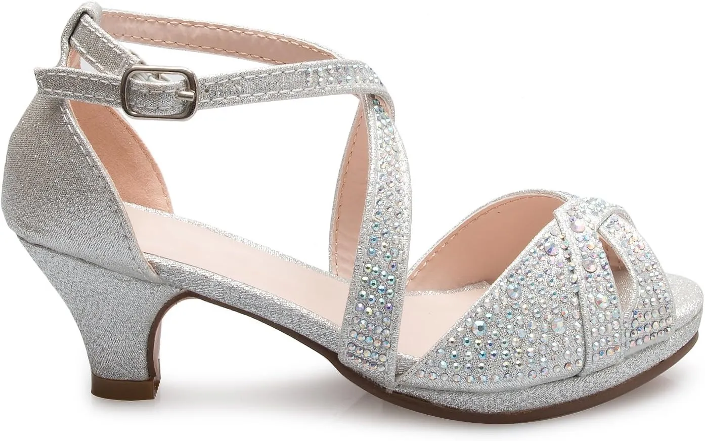 Girl's Cute Adorable Strappy Glitter Open Toe Heel Sandals - Adjustable buckle