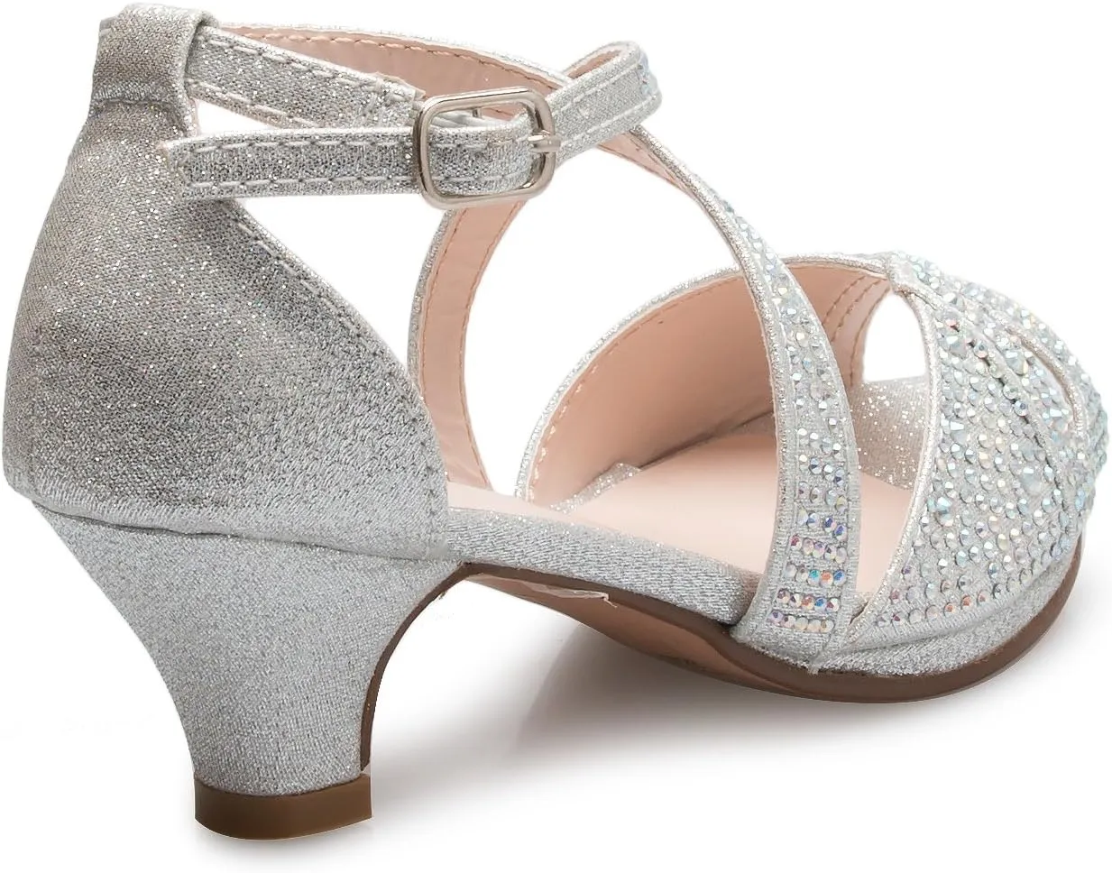Girl's Cute Adorable Strappy Glitter Open Toe Heel Sandals - Adjustable buckle