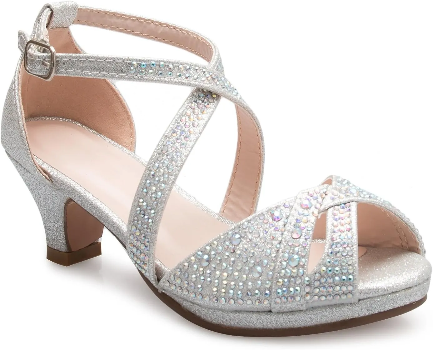 Girl's Cute Adorable Strappy Glitter Open Toe Heel Sandals - Adjustable buckle