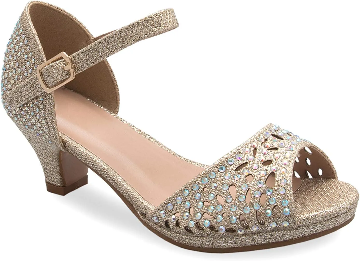 Girl's Cute Adorable Strappy Glitter Open Toe Heel Sandals - Adjustable buckle
