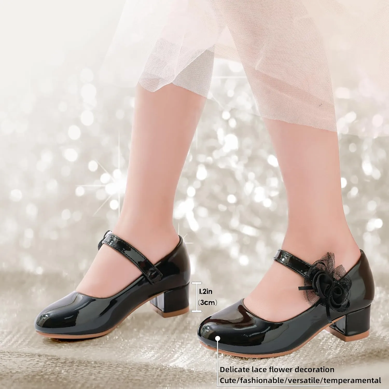 Girls Dress Shoes Low Heel Flower Girls Wedding Party Mary Jane Princess Shoes for Toddler Little Kid Big Kid