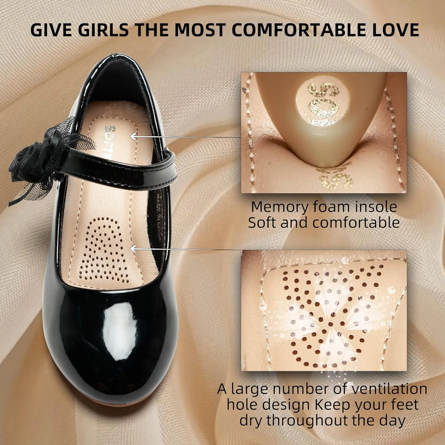 Girls Dress Shoes Low Heel Flower Girls Wedding Party Mary Jane Princess Shoes for Toddler Little Kid Big Kid