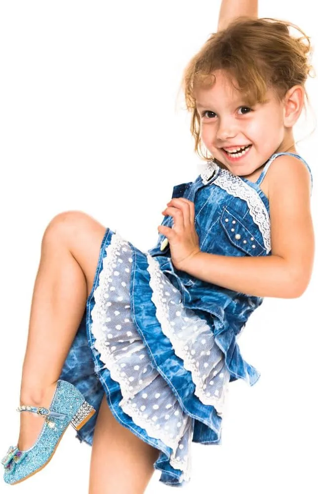 Girls Dress Shoes Mary Jane Princess Shoes Girls' Flats Glitter Low Heels Flower Wedding Party Footwear for Toddler Little/Big Kid
