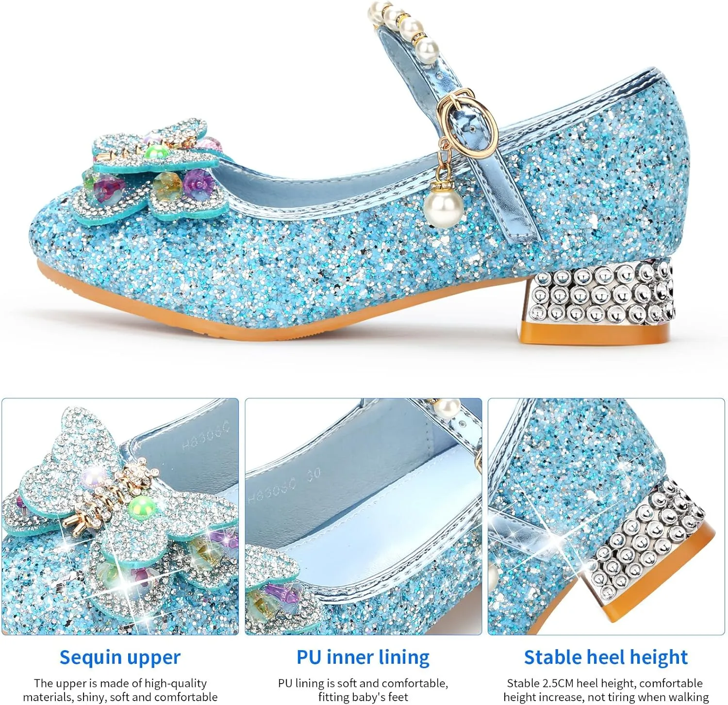 Girls Dress Shoes Mary Jane Princess Shoes Girls' Flats Glitter Low Heels Flower Wedding Party Footwear for Toddler Little/Big Kid