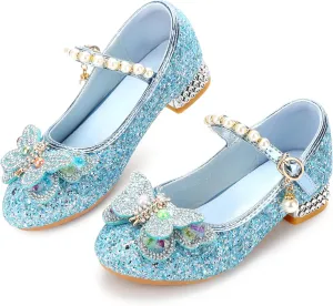 Girls Dress Shoes Mary Jane Princess Shoes Girls' Flats Glitter Low Heels Flower Wedding Party Footwear for Toddler Little/Big Kid