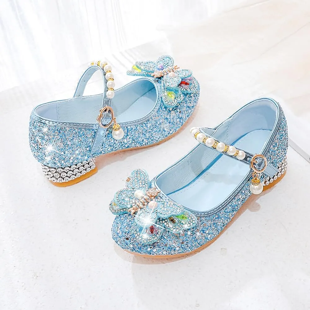 Girls Dress Shoes Mary Jane Princess Shoes Girls' Flats Glitter Low Heels Flower Wedding Party Footwear for Toddler Little/Big Kid