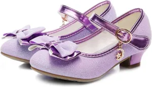Girls Dress Shoes Mary Jane Wedding Party Heel Glitter Bow Princess Flower Shoes for Kid Toddler