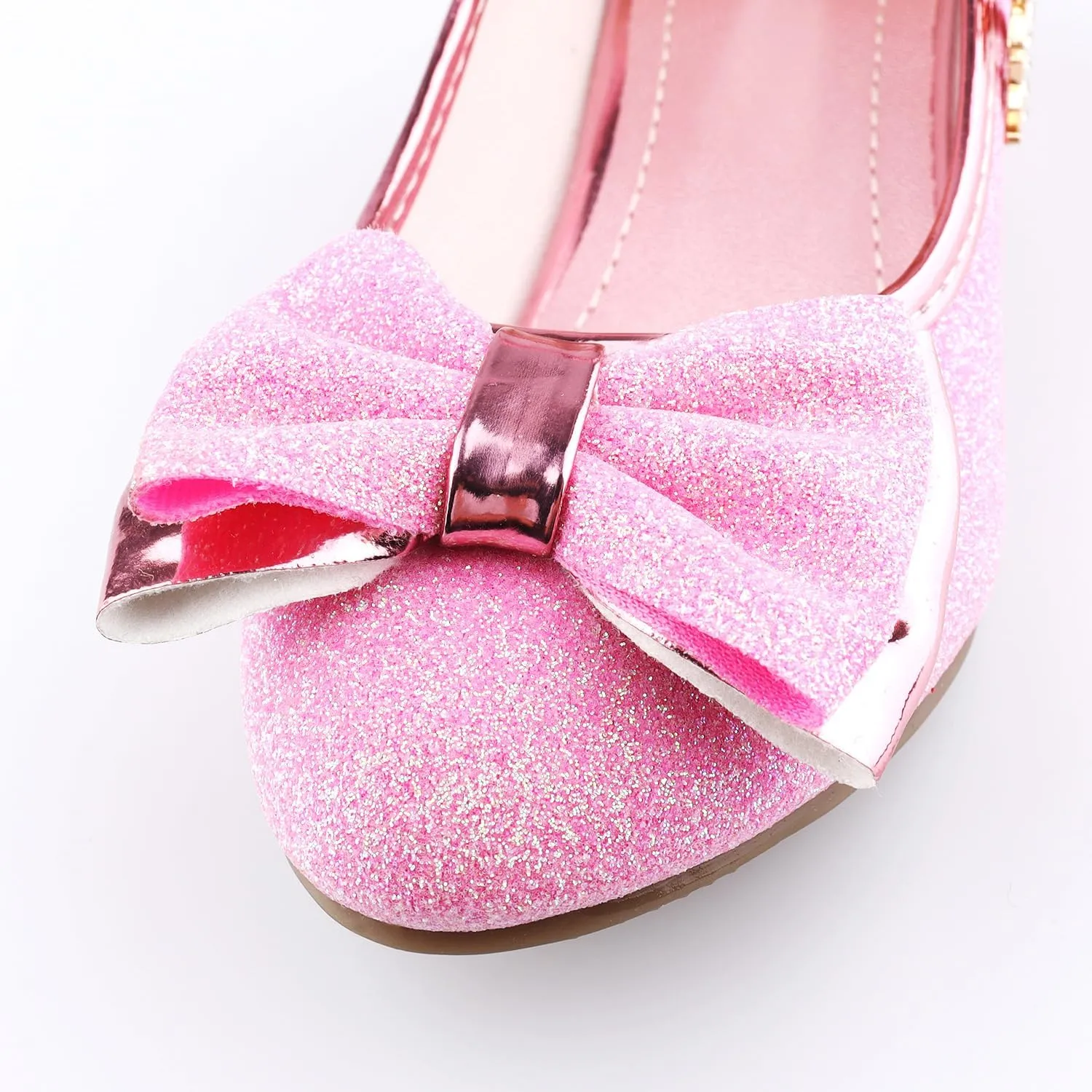 Girls Dress Shoes Mary Jane Wedding Party Heel Glitter Bow Princess Flower Shoes for Kid Toddler