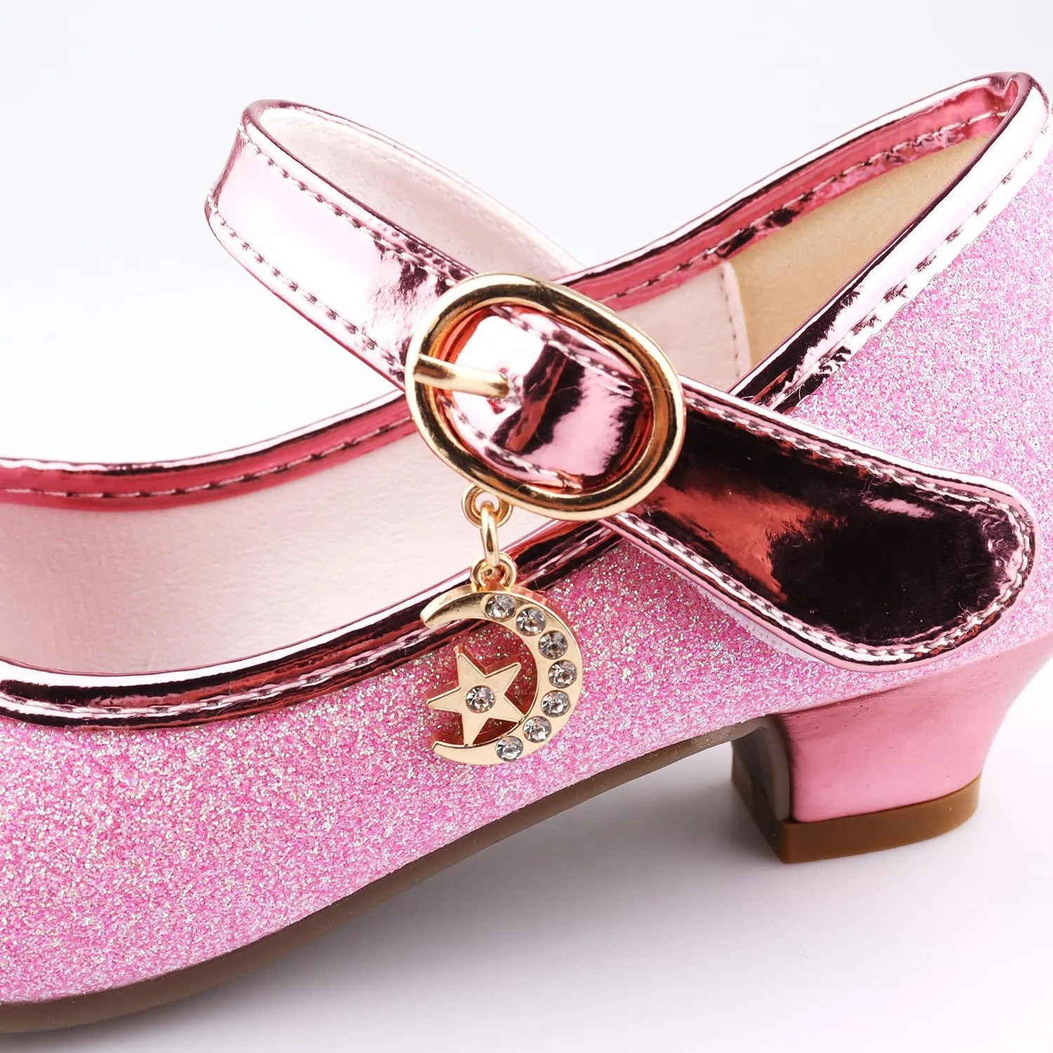 Girls Dress Shoes Mary Jane Wedding Party Heel Glitter Bow Princess Flower Shoes for Kid Toddler